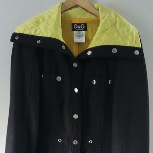 Dolce & Gabbana Vintage Ittierre Black Wool Long Coat w/ Zippers & Yellow Lining